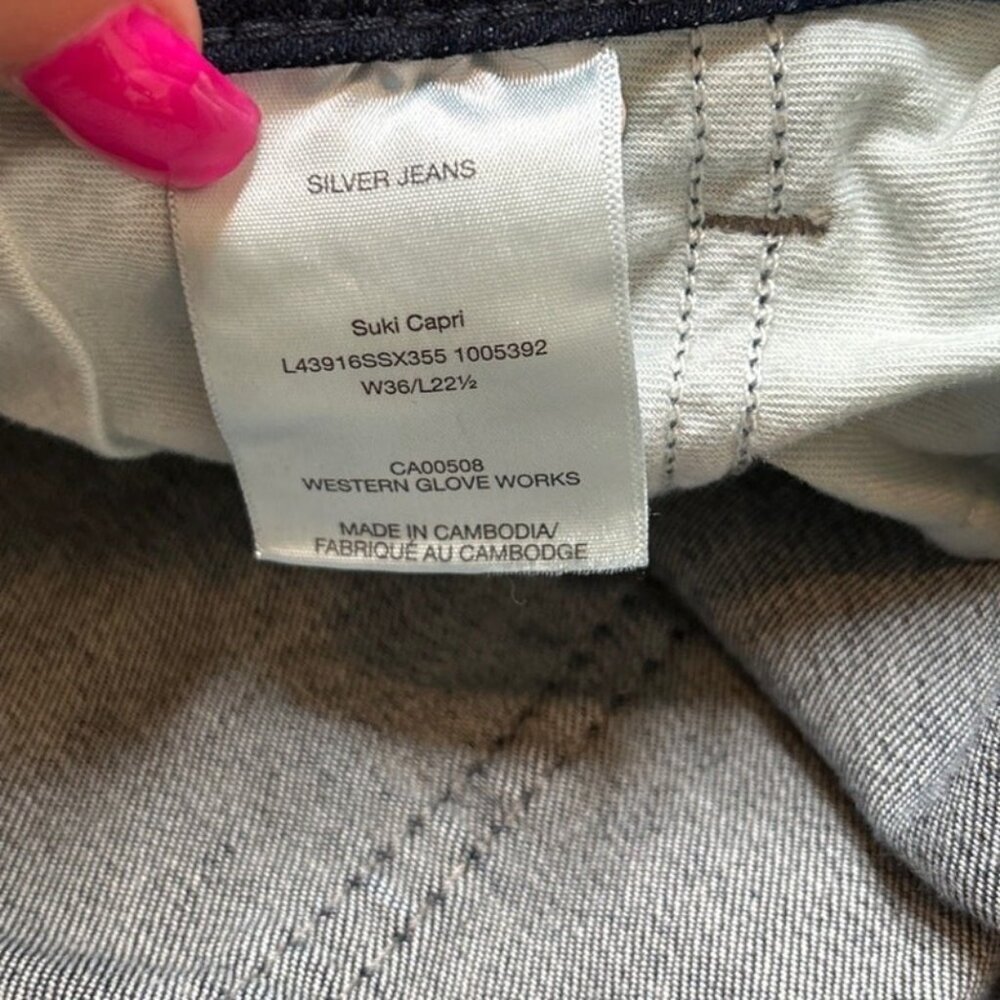 Silver Suki Jeans cropped medium wash with stretch SZ 32 X 22.5 great condition - Picture 6 of 10